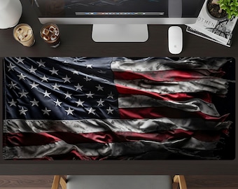3D-skrivbordsmatta med amerikansk flagga, 4 mm tjock stor musmatta, skrivbordsdekoration med amerikansk flagga, unik present till spelare, skrivbord i spelstil