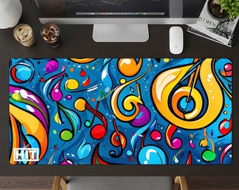 Splash of Music, Large Gaming Desk Pad, Mouse Pad XXL, Extended Desk Mat, Custom Deskpad for PC Gamer Setup, Office Keyboard Mat