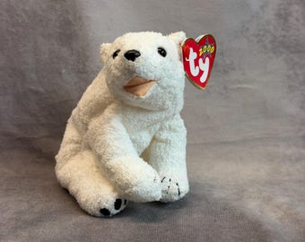 Vintage 2000 Ty Beanie Baby - Aurora the Polar Bear with Tags, Retired Plush Stuffed Animal Toy, 90s Nostalgia Collectible Teddy