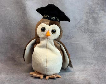 Vintage 1998 Ty Beanie Baby - Wise the Owl with Tags, Retired Plush Stuffed Animal Toy, 90s Nostalgia Collectible Teddy - Class of ‘98