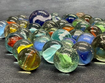 Vintage 1960s-70s Cat's Eye Marbles - Mixed Colours - 40 Marbles Bulk Bag - Retro Toy Collectors Lot