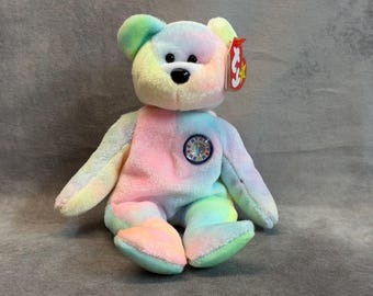 Vintage 1999 Ty Beanie Baby - B. B. Bear (the Birthday Bear) with Tags, Retired Plush Stuffed Animal Toy, 90s Nostalgia Collectible Teddy