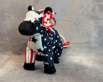 Vintage 2000 Ty Beanie Baby - Lefty 2000 the Donkey with Tags, Retired Plush Stuffed Animal Toy, 2000s Nostalgia Collectible Teddy