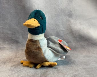 Vintage 1999 Ty Beanie Baby - Jake the Mallard Duck with Tags, Retired Plush Stuffed Animal Toy, 90s Nostalgia Collectible Teddy