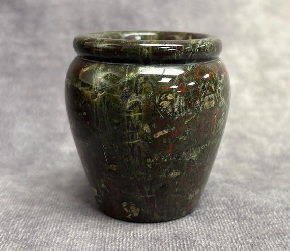 Vintage Polished Serpentine Stone Miniature Planter - Trinket Pot / Small Decorative Bowl