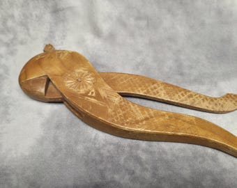 Hand-Carved Wooden Nutcracker – Rustic Folk Art – Vintage Kitchen Tool / Home Décor