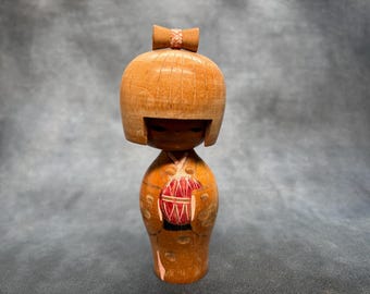 首振りこけし人形、ヴィンテージ日本製木製こけし、日本製手作り民芸品