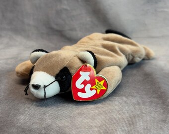 Vintage 1995 Ty Beanie Baby - Ringo the Raccoon with Tags, Retired Plush Stuffed Animal Toy, 90s Nostalgia Collectible Teddy