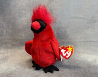 Vintage 1998 Ty Beanie Baby - Mac the Cardinal with Tags, Retired Plush Stuffed Animal Toy, 90s Nostalgia Collectible Teddy