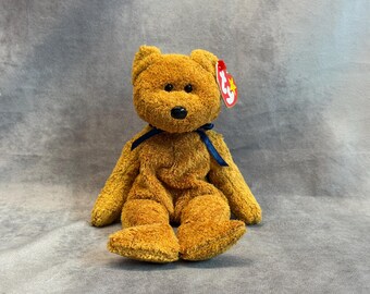 Vintage 1999 Ty Beanie Baby - "Fuzz" the golden-brown bear with Tags, Retired Plush Stuffed Animal Toy, 90s Nostalgia Collectible Teddy