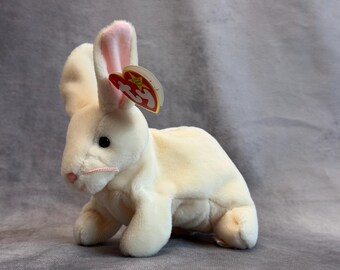 Vintage 1999 Ty Beanie Baby - Nibbler the Bunny with Tags, Retired Plush Stuffed Animal Toy, 90s Nostalgia Collectible Teddy