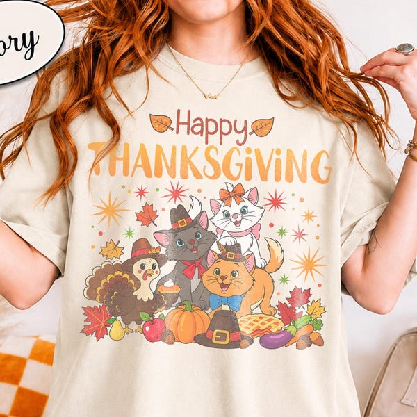 Retro Disney Aristocats Thanksgiving Shirt, Marie And Friends Fall Tee, Cute Turkey Day Family Shirt, Disney Autumn Family  2026 Gifts Shirt