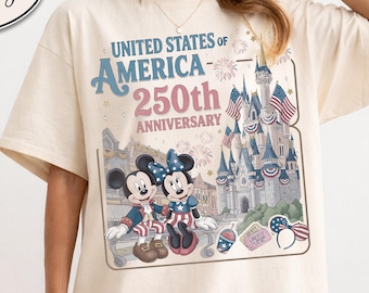 Retro USA 250th Anniversary Mickey & Minnie Shirt, Patriotic Disney Shirt, July 4 Disney Trip Shirt