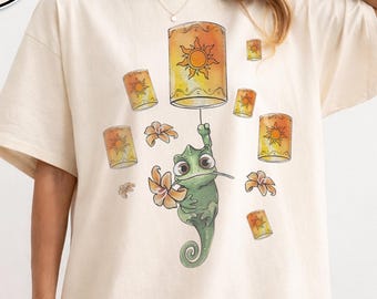 Tangled Pascal Lantern Shirt, Rapunzel Cute Chameleon Graphic, Floating Lights Aesthetic Comfort Colors Shirt