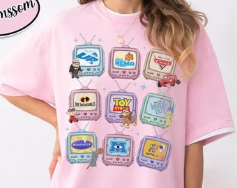 Disney Pixar Vintage TV Shirt, Comfort Colors Movie Night Classics Tee, Up Nemo Cars