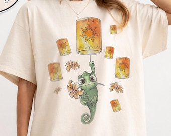 Tangled Pascal Lantern Shirt, Rapunzel Cute Chameleon Graphic, Floating Lights Aesthetic Comfort Colors Shirt