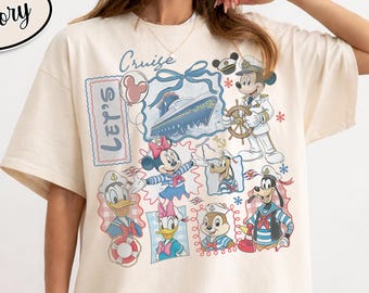 Retro Disney Cruise Shirt, Let's Cruise Family Tee, Comfort Colors Nautical Vacation Top