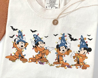 ヴィンテージ ミッキー ソーサラー ハロウィン シャツ、コンフォート カラーズ ファンタジア ライツ ディズニー 2026 T シャツ、ディズニー ワールド ファミリー お揃い スプーキー トリップ ギフト シャツ