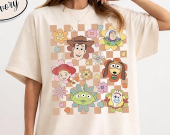 Vintage blommig Toy Story-tröja, Comfort Colors Woody Buzz Jessie-tröja