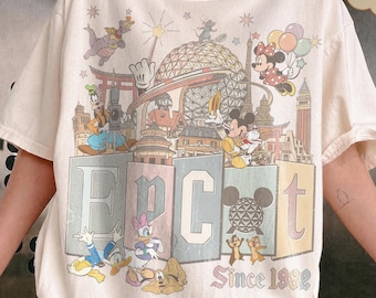 ディズニー エプコット 2026 シャツ、ミッキー＆フレンズ ワールドツアー Tシャツ、ヴィンテージ ファミリー お揃いバケーション シャツ、ディズニーランド旅行ギフト Comfort Colors Tees