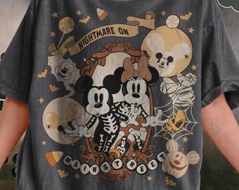 ヴィンテージ ミッキー＆ミニー スケルトン ハロウィンシャツ、コンフォートカラーズ ナイトメアー・オン・メインストリート Tシャツ、ディズニーランド ハロウィン 2026 ファミリーお揃いギフト