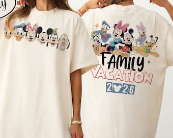 Vintage Disney Familjesemester 2026 Komfortfärger Skjorta Mickey Minnie Grupp