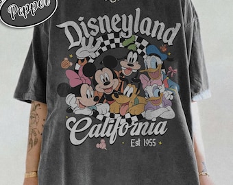 Disneyland Kalifornien-skjorta est. 1955 Komfortfärger, Vintage Mickey Friends-tröja