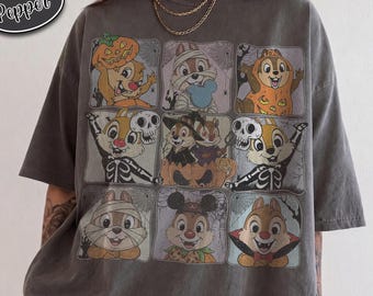 Vintage Halloween Chip & Chap Shirt, Comfort Colors Disney Skelett-Mumien-Kürbis-T-Shirt, Partnerlook-T-Shirt für die ganze Familie – das perfekte Geschenk für den Freizeitparkurlaub