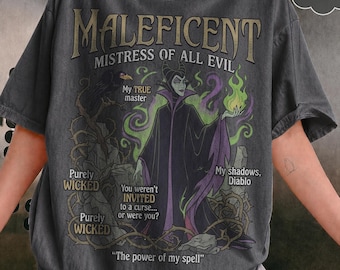 レトロなディズニー マレフィセント ハロウィンシャツ、コンフォートカラーズ ミストレス・オブ・オール・イービル Tシャツ、ディズニーランド 眠れる森の美女 ヴィランズ バケーション トリップ 2026