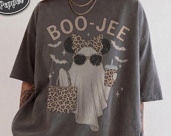 レトロなハロウィンミニーマウスシャツ、かわいいディズニーの不気味な季節のTシャツ、ディズニーパークの秋のグラフィックシャツ、コンフォートカラーズのハロウィンギフト（彼女へのプレゼント）