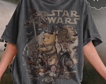 ヴィンテージのくまのプーさんハロウィンシャツ、コンフォートカラーズのジェダイプースターウォーズマッシュアップTシャツ、ティガーイーヨーピグレットディズニーハロウィン2026旅行ギフト