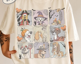 ディズニー犬ハロウィンシャツ、コンフォートカラーズ プルート ポンゴ 犬好きTシャツ、不気味なコスチューム ディズニーランド家族旅行 犬好きママへのギフト 2026 シャツ