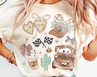Vintage Coquette Pixar Girly Tee for Park Trips, Disney Cars Shirt, Lightning McQueen Shirt