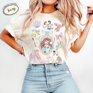 Retro Disney Little Mermaid Shirt, Comfort Colors Ariel Princess Vintage Coquette Disney Family Trip Shirt Ivory | Natural