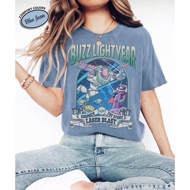 Buzz Lightyear Zurg Toy Story Shirt, Retro Space Ranger Comfort Colors Tee Blue Jean