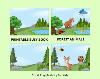 Livro de Atividades com Animais da Floresta para Imprimir, Atividade de Recortar e Colar para Crianças (PDF)