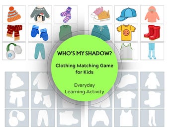 Clothing Matching Game for Kids – Shadow Activity, Everyday Life Skills Printable PDF