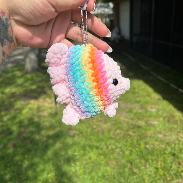 Rainbow Fish Keychain, Crochet Plush Amigurumi, Stuffie, Plushie, Friend Gift, Fish Keychain, Animal Plush, Backpack Charm, Backpack Buddie