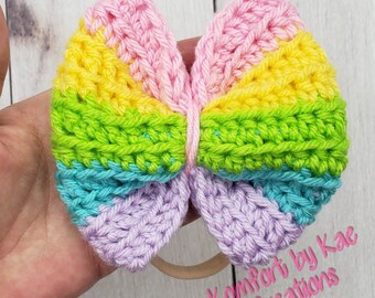 Rainbow Bow - Crochet Bow - Crochet Hairbow - Hairbow - Headband - Nylon Headband - Baby Headband - Baby Accessories