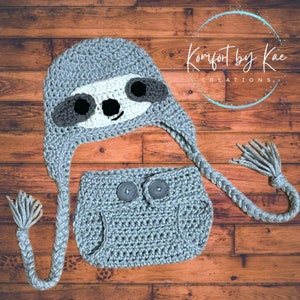 Baby Sloth Crochet Outfit Baby Animal Outfit Photo Prop Baby Photo Shoot Diaper Cover Sloth Earflap Hat Handmade