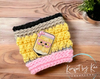 Geeky Pencil Cup Cozy - Coffee Cozy - Crochet Coffee Sleeve - Reusable Coffee Cup Cozy - Mug Hug