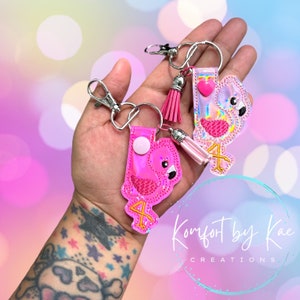 Holo Flamingo Zipper Charm - Key Chain - Zipper Pull - Snap Tab - Key Fob - Keychain - Vinyl Keyring - Bag tag - Backpack Accessory