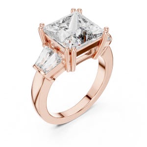 14K Gold Princess Cut Diamant-Verlobungsring mit konischen Baguette-Akzenten, Vintage Hidden Halo-Design, idealer Brautring zum Jubiläum