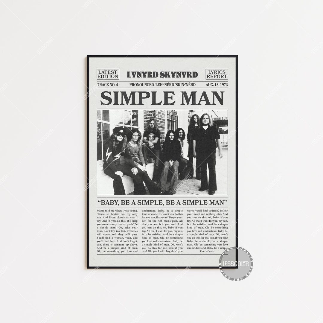 Lynyrd Skynyrd Retro Newspaper Print, Simple Man Poster, Simple Man ...