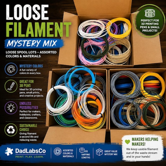 2lbs Loose Filament Mystery Mix | Assorted Colors, Materials, Sizes (3D Printing)