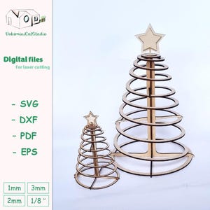 File di taglio laser per albero di Natale decorativo a spirale | Ornamento di Natale 3D Svg Dxf Pdf | Modello laser CNC | Albero di Natale decorativo a spirale
