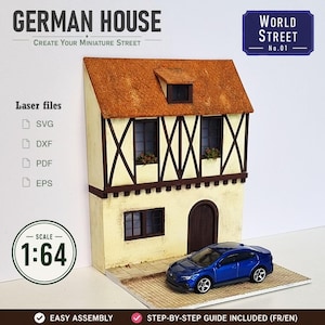 1:64 (S or H1) Diorama Laser Files, Traditional German House, Diecast Display, SVG DXF PDF Eps, Laser Cut Files, World Street No.01