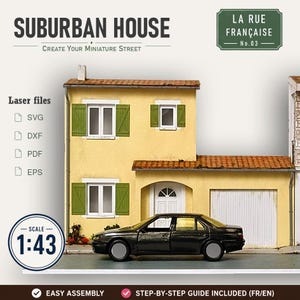 Diorama a escala 1:43 (0) Archivo láser, Casa francesa de los años 90 SVG DXF Eps Pdf, Fondo para exhibición de autos de metal fundido, La Rue Française No.03