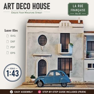 1:43 (0) Scale Diorama Laser Cut File, Vintage Street Building SVG DXF EPS, Diecast Car Display Backdrop, La Rue Française No.01