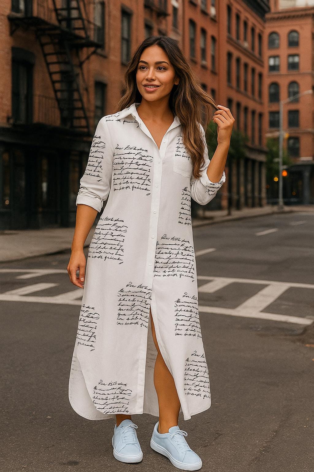 long sleeve white denim dress Alyana Denim Maxi Dress - Off White